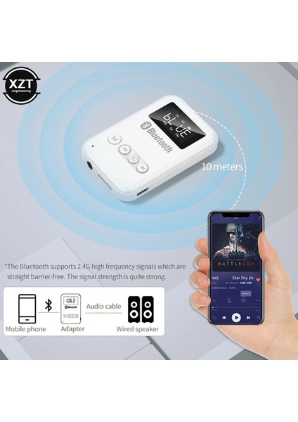 Beyaz Yenı 2 In 1 Bluetooth 5.0 Kablosuz Av Alıcısı-Vericisi Alıcı 3.5mm Jack Aux Kablosuz LED Dijital Ekran Adaptörü Tv Pc Araba Fm Adaptörü (Yurt Dışından)