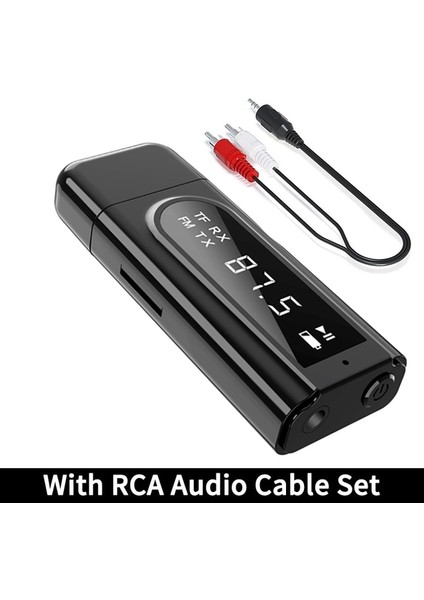 Siyah Rca Kablosu ile Çok Fonksiyonlu Bluetooth Alıcı Verici USB Aux 3.5mm Rca Fm Tf Oynatma/okuyucu LED Ekran Araba Pc Tv Hoparlörü Için Mic ile (Yurt Dışından)