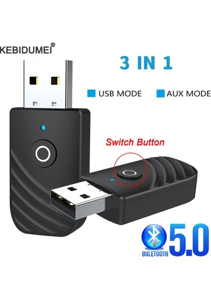 Siyah Bluetooth 5.0 Ses Adaptörü Alıcı Verici 3.5mm Auxjack Stereo Ses Adaptörü Mini Tv Pc Araç Kiti Için USB Dongle Adaptörü (Yurt Dışından)