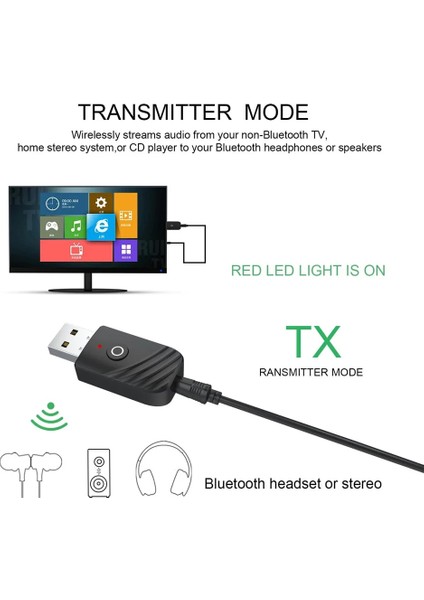 Siyah Bluetooth 5.0 Ses Adaptörü Alıcı Verici 3.5mm Auxjack Stereo Ses Adaptörü Mini Tv Pc Araç Kiti Için USB Dongle Adaptörü (Yurt Dışından)