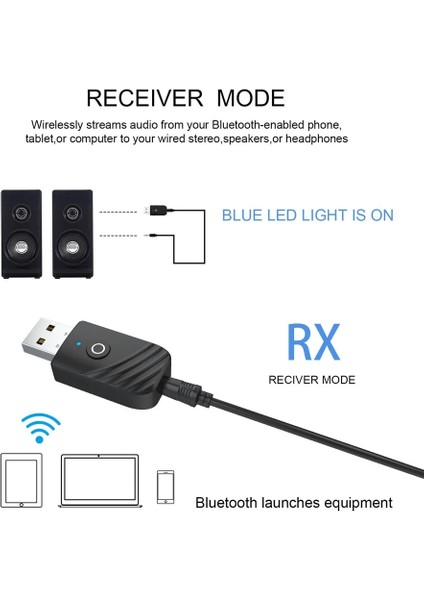 Siyah Bluetooth 5.0 Ses Adaptörü Alıcı Verici 3.5mm Auxjack Stereo Ses Adaptörü Mini Tv Pc Araç Kiti Için USB Dongle Adaptörü (Yurt Dışından)