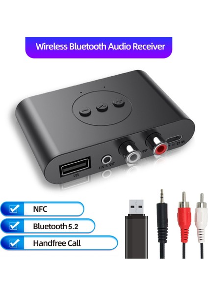 Rca Kablosuz Ses Alıcısı ile Bluetooth 5.2 Nfc Ses Adaptörü U Disk Rca 3.5mm Aux Jack Stereo Müzik Alıcısı Araba Hoparlörü Amplifikatör (Yurt Dışından)