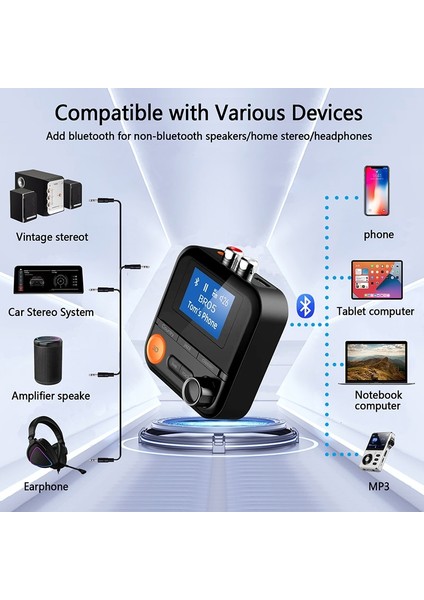Bluetooth 5.2 2 In 1 Kablosuz Bluetooth Verici Alıcı 5 Eq Modu Ses Adaptörü 3.5 mm Aux Rca Tf Pc Tv Araba Hoparlörleri Için Hd Ekran ile (Yurt Dışından) fiyatları