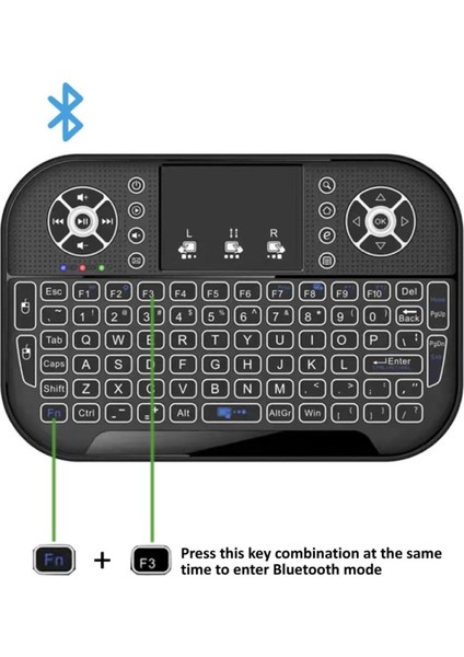 Gösterildiği Gibi Ryra A8 Mini Bluetooth Klavye 2.4g Çift Modlu El Klavye LED Arkadan Aydınlatmalı Fare Touchpad Pencere Android Için Uzaktan Kumanda (Yurt Dışından)