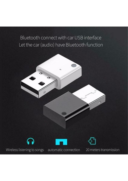 Beyaz Bluetooth USB Adaptörü 5.0 Yüksek Hızlı Sabitleyici Araba Radyo Subwoofer Amplifikatör Multimedya Ses Adaptörü Klavye Fare (Yurt Dışından)