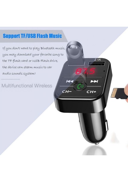 Siyah Adaptör Araba Bluetooth 5.0 Fm Verici Kablosuz Adaptör Mikrofon Ses Alıcısı Otomatik Mp3 Çalar 2.1A Çift USB Hızlı Şarj Cihazı Araba Aksesuarları (Yurt Dışından)