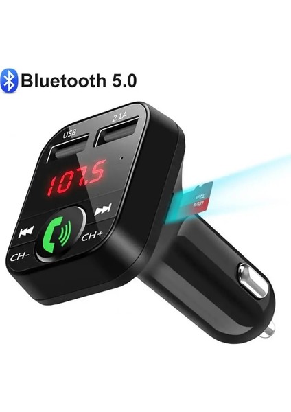 Siyah Adaptör Araba Bluetooth 5.0 Fm Verici Kablosuz Adaptör Mikrofon Ses Alıcısı Otomatik Mp3 Çalar 2.1A Çift USB Hızlı Şarj Cihazı Araba Aksesuarları (Yurt Dışından)