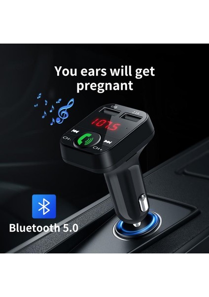 Siyah Adaptör Araba Bluetooth 5.0 Fm Verici Kablosuz Adaptör Mikrofon Ses Alıcısı Otomatik Mp3 Çalar 2.1A Çift USB Hızlı Şarj Cihazı Araba Aksesuarları (Yurt Dışından)