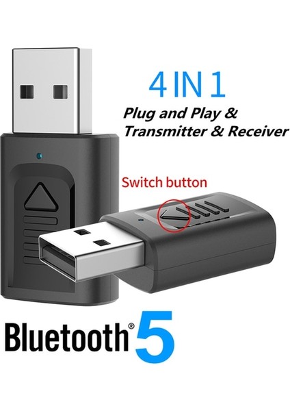 4 In 1 Mini Bluetooth 5 0 Ses Alıcı Verici 4 In 1 3 5mm Jack Aux USB Stereo Müzik Kablosuz Adaptör (Yurt Dışından)