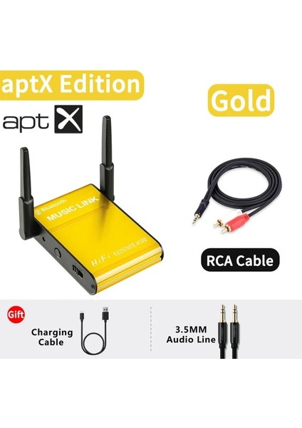 Aptx Gold Vaorlo Orijinal Aptx Bluetooth Ses Alıcısı Hifi Kayıpsız Hd Müzik Kablosuz Adaptör 3.5 mm Aux Rca Stereo Çift Anten Mic ile (Yurt Dışından)