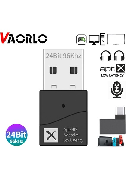 T10 24BIT 24BIT Qualcomm QCC3040 TX40 USB Bluetooth 5.2 Kablosuz Av Alıcısı-Vericisi 40MS Düşük Gecikme Kablosuz Adaptör Aptx-Adaptif/ll/hd Pc Tv Için (Yurt Dışından)