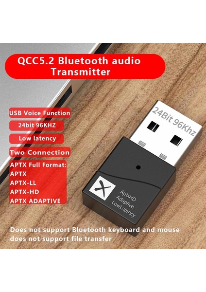 T10 24BIT 24BIT Qualcomm QCC3040 TX40 USB Bluetooth 5.2 Kablosuz Av Alıcısı-Vericisi 40MS Düşük Gecikme Kablosuz Adaptör Aptx-Adaptif/ll/hd Pc Tv Için (Yurt Dışından)