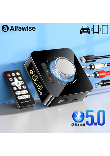 M5-Siyah Hiçbir Kutu M5 LED Ekran Bluetooth 5.0 Kablosuz Av Alıcısı-Vericisi Alıcı 3D Stereo Müzik Kablosuz Adaptör Tf Kart Rca 3.5mm 3.5 Aux Jack Araç Kiti (Yurt Dışından)