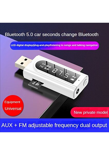 Siyah USB Araç Fm Bluetooth Alıcısı Mp3 Çalma Aux Ses Çift Çıkışlı Stereo Verici Adaptörü Bluetooth 5.0 Ses Alıcıları Boombox (Yurt Dışından)