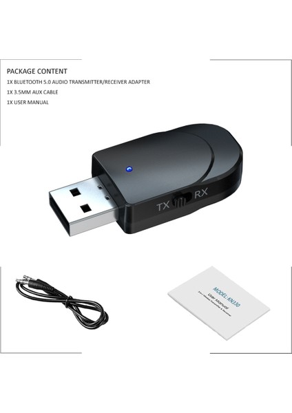 Siyah 3 In 1 Bluetooth 5.0 Ses Alıcı Verici 3.5mm Jack Aux USB Stereo Müzik Kablosuz Adaptör Tv Araba Pc Kulaklıklar (Yurt Dışından)