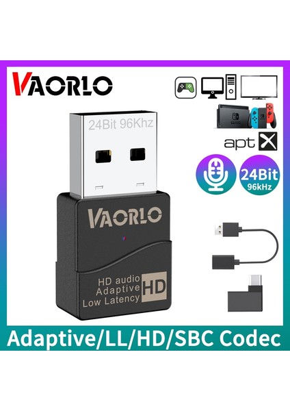 KB8P 24BIT Typec Set Orijinal Vaorlo KB8P KB9P 16-24BIT USB Bluetooth 5.2 Kablosuz Av Alıcısı-Vericisi Uyarlanabilir Hd Ll Sbc 40MS Düşük Gecikme Hifi Kablosuz Adaptör (Yurt Dışından)