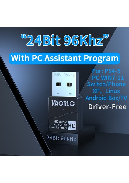 KB8P 24BIT Typec Set Orijinal Vaorlo KB8P KB9P 16-24BIT USB Bluetooth 5.2 Kablosuz Av Alıcısı-Vericisi Uyarlanabilir Hd Ll Sbc 40MS Düşük Gecikme Hifi Kablosuz Adaptör (Yurt Dışından)