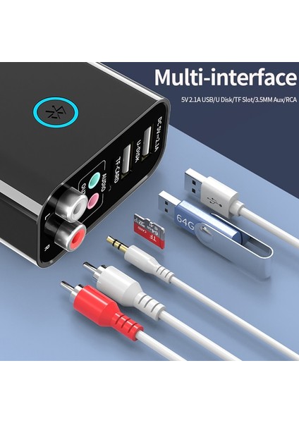 Siyah Ab Tebe 2 In 1 Bluetooth 5.0 Alıcı Verici 3.5mm Rca Kablosuz Ses Adaptörü U Disk/tf Oyun Desteği App Kontrolü USB Şarj Aleti (Yurt Dışından)