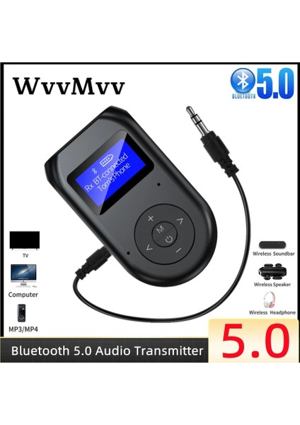 Bt-11 Bluetooth 5.0 Kablosuz Av Alıcısı-Vericisi Alıcı 3.5mm Jack Aux Kablosuz Ses Adaptörü LCD Ekran Tv Hoparlörü Için Mikrofon ile Araba Stereo (Yurt Dışından)