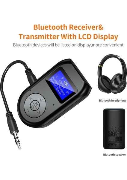 Bt-11 Bluetooth 5.0 Kablosuz Av Alıcısı-Vericisi Alıcı 3.5mm Jack Aux Kablosuz Ses Adaptörü LCD Ekran Tv Hoparlörü Için Mikrofon ile Araba Stereo (Yurt Dışından)