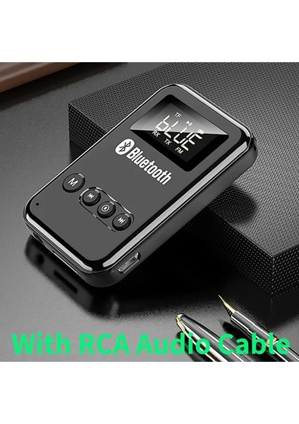 Siyah Rca Kablosu ile 4 In 1 Bluetooth 5.0 Ses Adaptörü 3.5 mm Rca Stereo Desteği Tf Kart Fm Modu Araba Tv Için LED Ekran Kablosuz Verici Alıcı (Yurt Dışından)