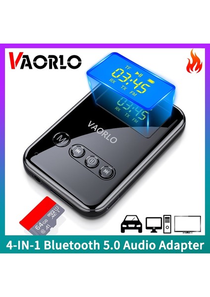 Siyah Rca Kablosu ile 4 In 1 Bluetooth 5.0 Ses Adaptörü 3.5 mm Rca Stereo Desteği Tf Kart Fm Modu Araba Tv Için LED Ekran Kablosuz Verici Alıcı (Yurt Dışından)