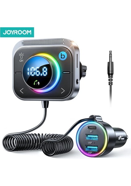 Siyah Joyroom Bluetooth 5.3fm/aux Bluetooth Araç Adaptörü Araç Şarj Cihazı Bas Güçlendirme 3 Port Pdqc 3.0 Fm Bluetooth Araç Vericisi (Yurt Dışından)