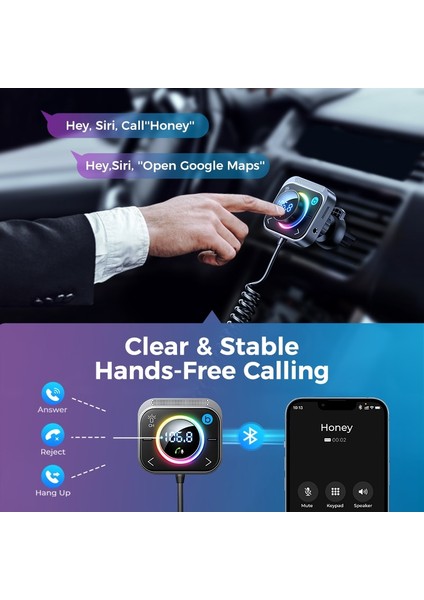 Siyah Joyroom Bluetooth 5.3fm/aux Bluetooth Araç Adaptörü Araç Şarj Cihazı Bas Güçlendirme 3 Port Pdqc 3.0 Fm Bluetooth Araç Vericisi (Yurt Dışından)