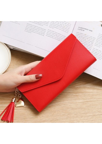 Lüks Tasarımcı Kadın Cüzdan Trendy Kalp Şeklinde Uzun Debriyaj Çanta Kolye Cüzdan Çok Fonksiyonlu Lychee Desen Bozuk Para Cüzdanı (Yurt Dışından)