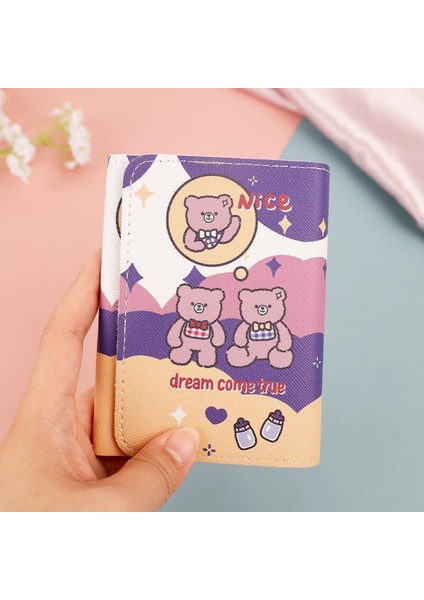 Moda Çoklu Kart Yuvası Kısa Çanta / Bayan Mini Cüzdan Üçe Katlanmış Ayı Karikatür Desenli Cüzdan / Kart Çantası Kadın Kız Hediye (Yurt Dışından)