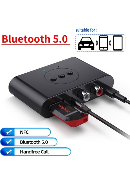 Hıçbır Rca Kablosu Bluetooth 5.0 Ses Alıcısı U Disk Nfc Rca 3.5mm 3.5 Aux Jack Stereo Müzik Kablosuz Adaptör Için Mic ile Araç Kiti Hoparlör (Yurt Dışından) modelleri