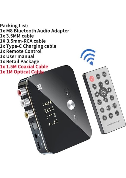 Deluxe Edition Nfc Bluetooth 5.0 Verici Alıcı 3.5mm Rca Optik Koaksiyel Tf/u Disk Oynatma/ır Kontrol Tv Pc Için LED Kablosuz Ses Adaptörü (Yurt Dışından)