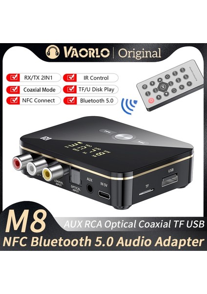 Deluxe Edition Nfc Bluetooth 5.0 Verici Alıcı 3.5mm Rca Optik Koaksiyel Tf/u Disk Oynatma/ır Kontrol Tv Pc Için LED Kablosuz Ses Adaptörü (Yurt Dışından)