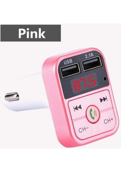 Pembe Adaptör Araba Bluetooth 5.0 Fm Verici Kablosuz Adaptör Mikrofon Ses Alıcısı Otomatik Mp3 Çalar 2.1A Çift USB Hızlı Şarj Cihazı Araba Aksesuarları (Yurt Dışından)