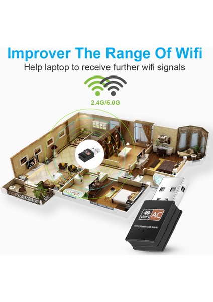 Siyah USB Wifi Adaptörü 600 Mbps Adaptör 2.4g 5 Ghz USB Pc Wi-Fi Adaptörü Ieee 802.11A/B/G/N, 802.11AC Lan Wifi Dongle Ac Wifi Alıcısı (Yurt Dışından)