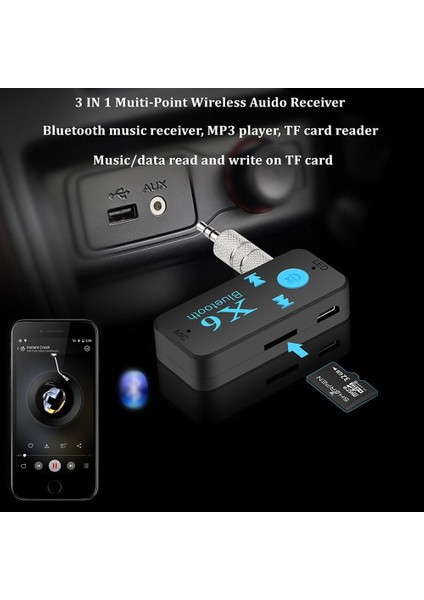 Bt-X2 Mini Araç Kiti Bluetooth X6 Evrensel Alıcı Desteği Çağrı Müzik Telefon Aux Girişi/çıkışı Mp3 Müzik Çalar Telefon Altlığı Masa Müziği (Yurt Dışından)