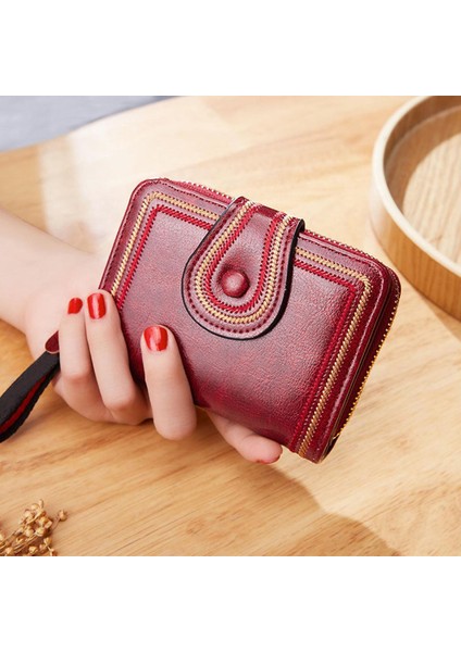 Yeni Kadın Cüzdan Cartera Mujer Yağ Balmumu Deri Çile Cüzdan Kadın Çantalar Portfel Damski Bayan Çanta El Çantası Cüzdan Carteira (Yurt Dışından)
