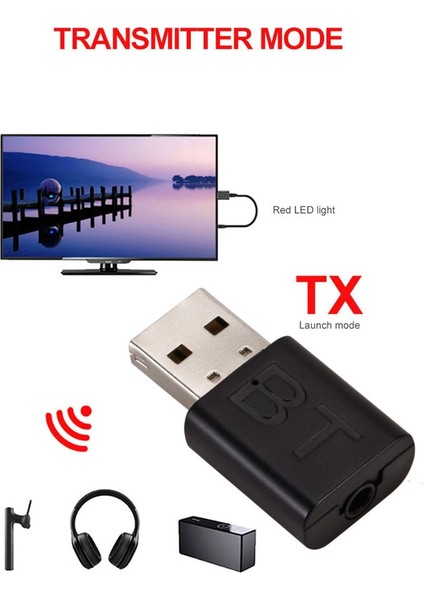 Siyah Grwibeou 2 In1 USB Bluetooth 5.0 Adaptör Verici Kablosuz Bluetooth Alıcı Adaptörü Bilgisayar Tv Dizüstü Hoparlör Kulaklık (Yurt Dışından)