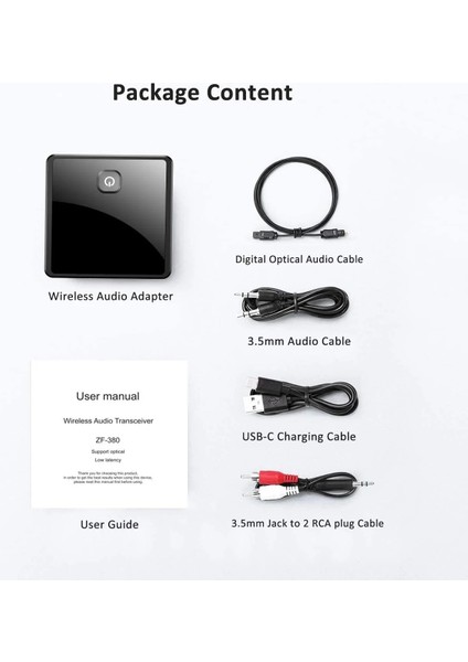 ZF-380 Bluetooth 5.0 Verici Alıcı Düşük Gecikme 3.5mm Aux Jack Optik Stereo Müzik Kablosuz Ses Adaptörü Pc Tv Için Araba Hoparlörü (Yurt Dışından) fiyatları