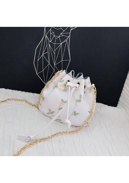 Kadın Crossbody Omuz Çantası Zincir Askı Nakış Mini Retro Klasik Kova Çanta Moda Çanta (Yurt Dışından)