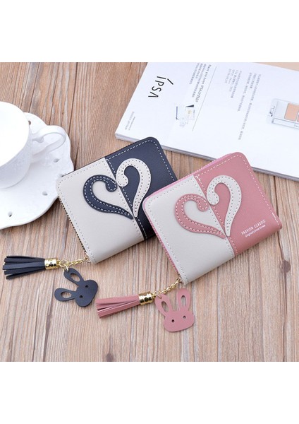 Mini Püskül Cüzdan Kadın Kalp Çanta Kadın Kısa Mini Cüzdan Küçük Fermuar Anahtar Bozuk Para Cüzdanı Öğrencileri Güzel Kart Tutucu Debriyaj (Yurt Dışından) fırsatları