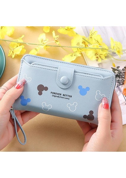 Güzel Mickey Karikatür Pu Deri Bayan Uzun El Büyük Kapasiteli Kart Sahibinin Kadın Cüzdan Kız Moda Cep Telefonu Çantası Tutma (Yurt Dışından) fırsatları