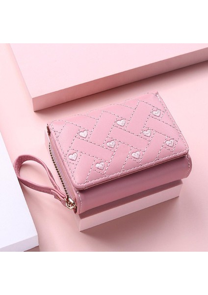 Geestock Kadın Cüzdan Pu Deri Moda Işlemeli Aşk Üç Katlı Küçük Cüzdan Kart Tutucu Çoklu Kart Yuvası Bozuk Para Çantaları (Yurt Dışından)