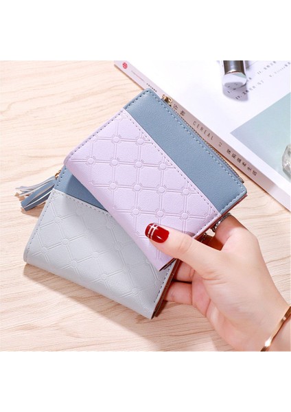 Moda Püskül Kolye Cüzdan Kısa Siyah Gri Patchwork Kadın Çanta Kredi Kartı Tutucu Taşınabilir Fermuar Kese Debriyaj Para Klip (Yurt Dışından)