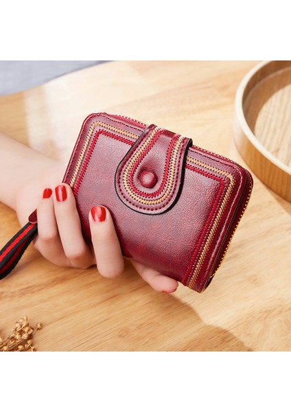 Yfashion Kadın Çoklu Kart Yuvaları Cüzdan Snaps Fermuar Kısa Bozuk Para Cüzdanı Pu Deri Kart Sahibinin (Yurt Dışından) modelleri