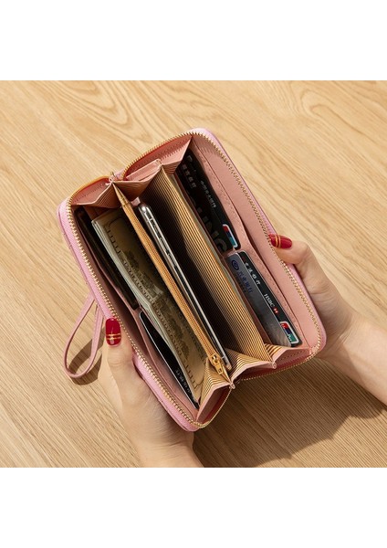 Kadın Cüzdan Uzun Taç Çift Fermuar Nakış Ipliği Bayan El Cüzdanı Çoklu Kart Moda Vahşi Cep Telefonu Çanta Cüzdan (Yurt Dışından) modelleri