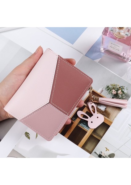 Geometrik Kadın Sevimli Pembe Cüzdan Cep Çanta Kart Tutucu Patchwork Cüzdan Bayan Kadın Moda Kısa Bozuk Para Cüzdanı Para Çantası (Yurt Dışından)