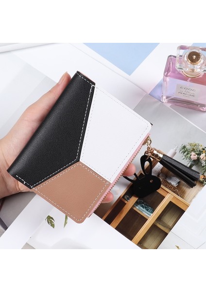 Geometrik Kadın Sevimli Pembe Cüzdan Cep Çanta Kart Tutucu Patchwork Cüzdan Bayan Kadın Moda Kısa Bozuk Para Cüzdanı Para Çantası (Yurt Dışından)
