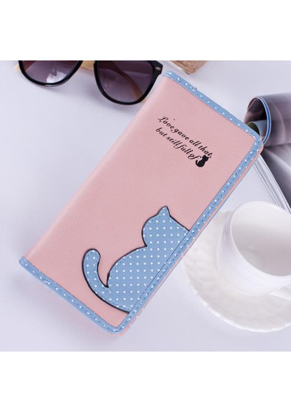 Yeni Kadın Cüzdan Uzun Bölüm Kadın Sevimli Kedi Hit Renk Dalga Noktası Fermuar Cüzdan Öğrenci Çanta (Yurt Dışından)