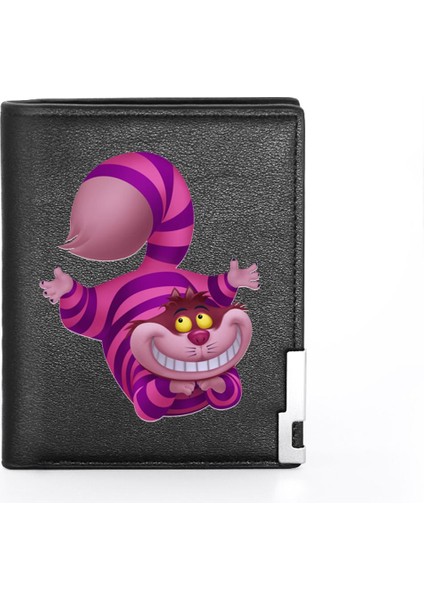 Sevimli Moda Alice Harikalar Diyarında Cheshire Kedi Baskı Deri Cüzdan Erkek Kadın Billfold Ince Kısa Çantalar (Yurt Dışından)
